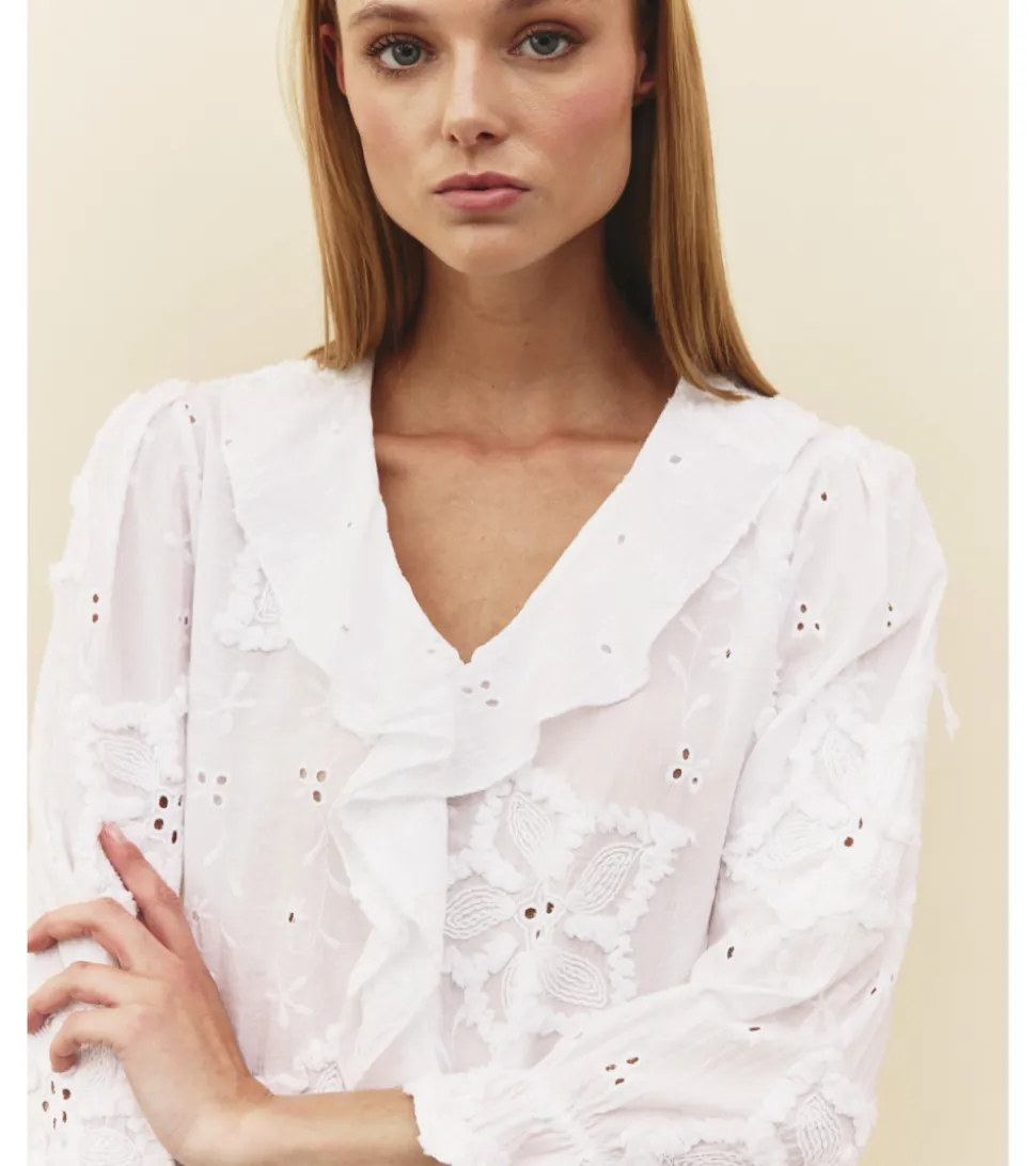 BLUSA PERFORADA FLORES HILO