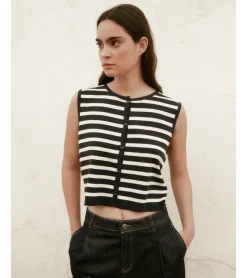 CHALECO PUNTO CROPPED RAYAS