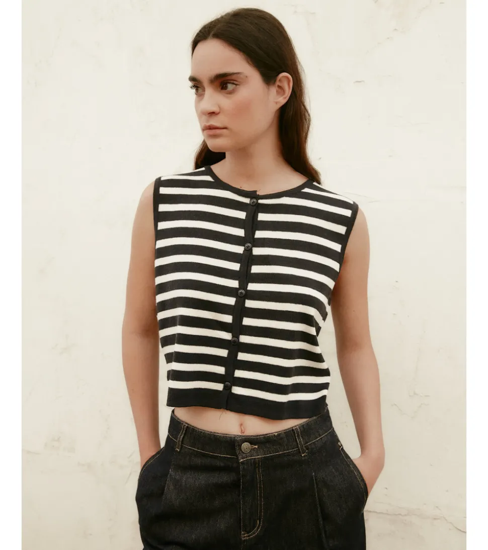 CHALECO PUNTO CROPPED RAYAS