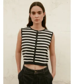 CHALECO PUNTO CROPPED RAYAS