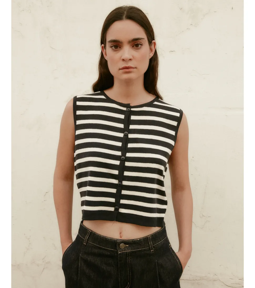 CHALECO PUNTO CROPPED RAYAS