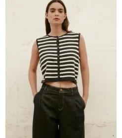 CHALECO PUNTO CROPPED RAYAS