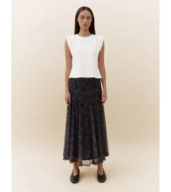 FALDA MIDI TUL FLORES