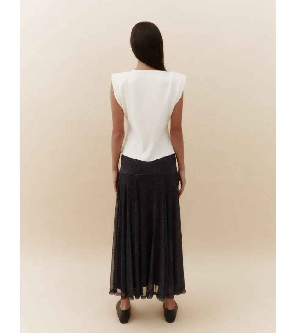 FALDA MIDI TUL FLORES
